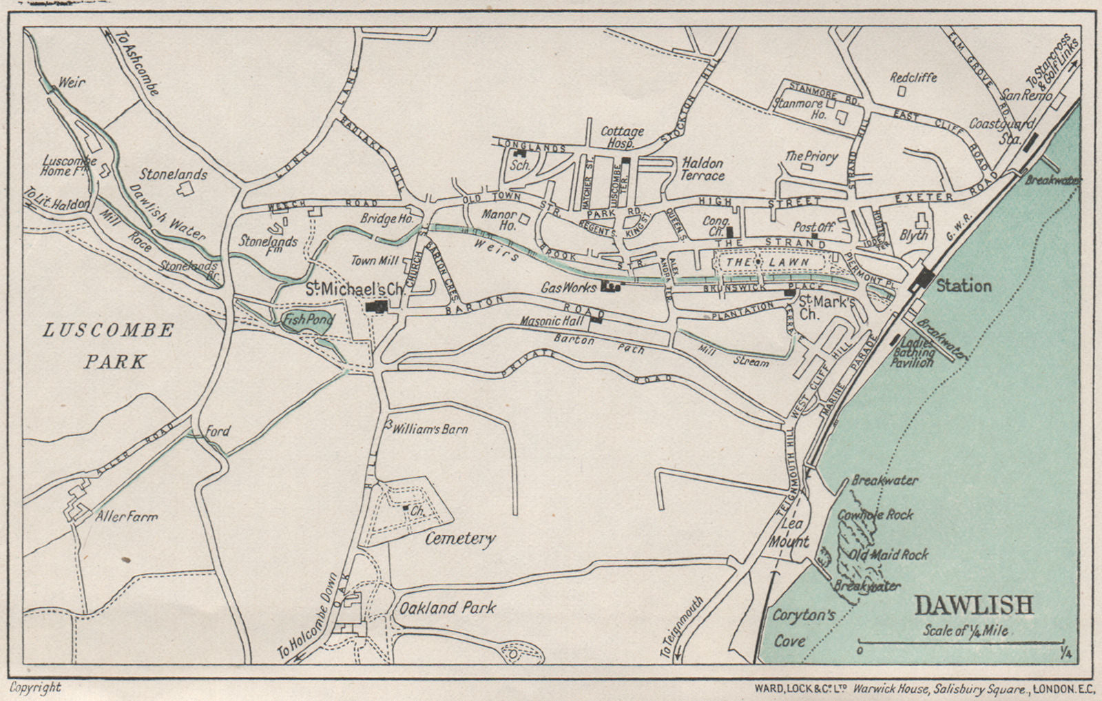 DAWLISH vintage city town plan. Devon. WARD LOCK 1929 old vintage map chart